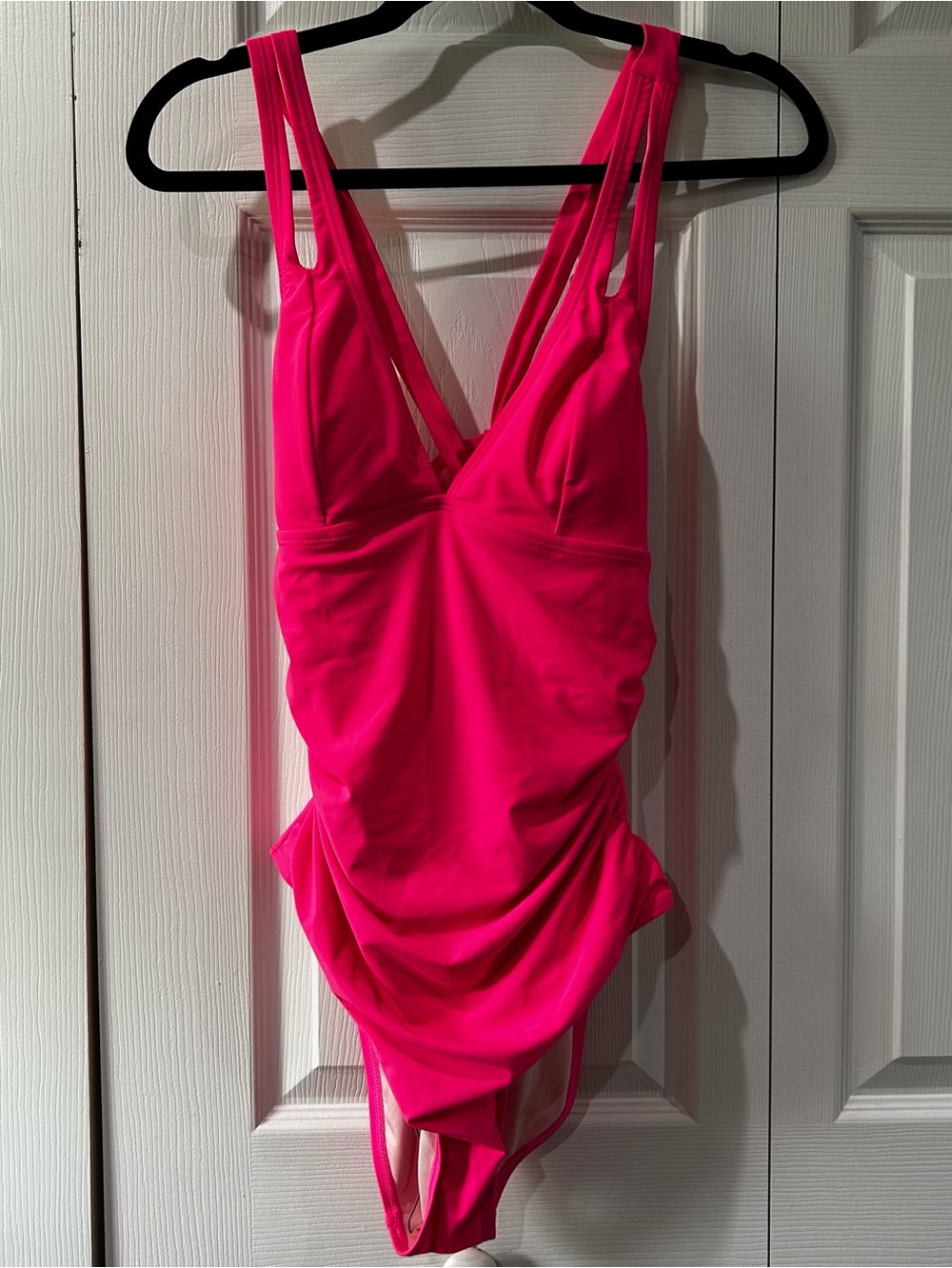 Women’s Cupshe Hot Pink One-Piece Tie Back Ruched Swimsuit NWT